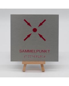 Braille Schild Sammelpunkt mit Piktogramm  