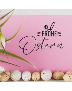 Osterstempel 19 Holz Frohe Ostern mit Hasenohren  