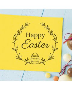 Runder Osterstempel 21 Holz Happy Easter mit Dekozweig  