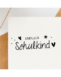 Holz Motivstempel Text Endlich Schulkind  