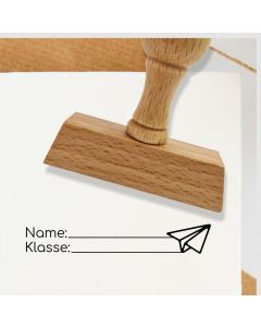Holz Schulstempel Text Name, Klasse, Motiv Flieger  