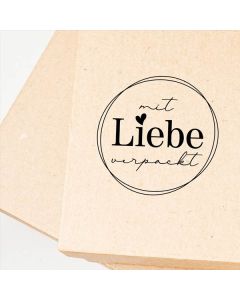 Runder Holz-Motivstempel mit Liebe verpackt  