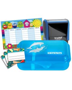 Schulbox Delfin mit Trodat Printy 46 x 17 mm  BLAU