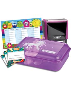 Schulbox Einhorn mit Trodat Printy 46 x 17 mm  BLAU