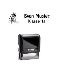 Trodat Printy individueller Schulstempel Nr. 16 Pferd SCHWARZ BLAU