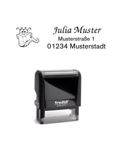 Trodat Printy individueller Schulstempel Nr. 5 Lesewurm SCHWARZ BLAU
