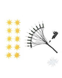 Sternenkette gelb mit 10 Herrnhuter Sternen a 13 cm LED  