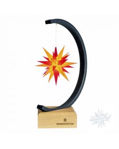 Sternenbogen aus Metall anthrazit-glitter mit einem Herrnhuter Stern 13 cm gelb-rot  