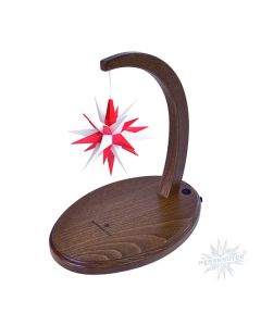 Sternenbogen aus Holz nussbaum mit einem Herrnhuter Stern 13 cm weiß-rot  