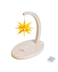 Sternenbogen aus Holz Buche natur mit einem Herrnhuter Stern 13 cm gelb  