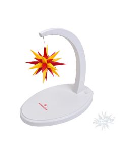 Sternenbogen aus Holz weiß lackiert mit einem Herrnhuter Stern 13 cm gelb-rot  