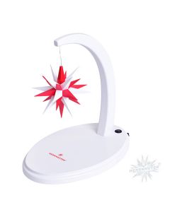 Sternenbogen aus Holz weiß lackiert mit einem Herrnhuter Stern 13 cm weiß-rot  