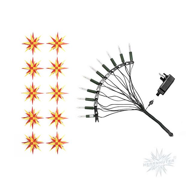 Sternenkette gelb-rot mit 10 Herrnhuter Sternen a 13 cm LED  
