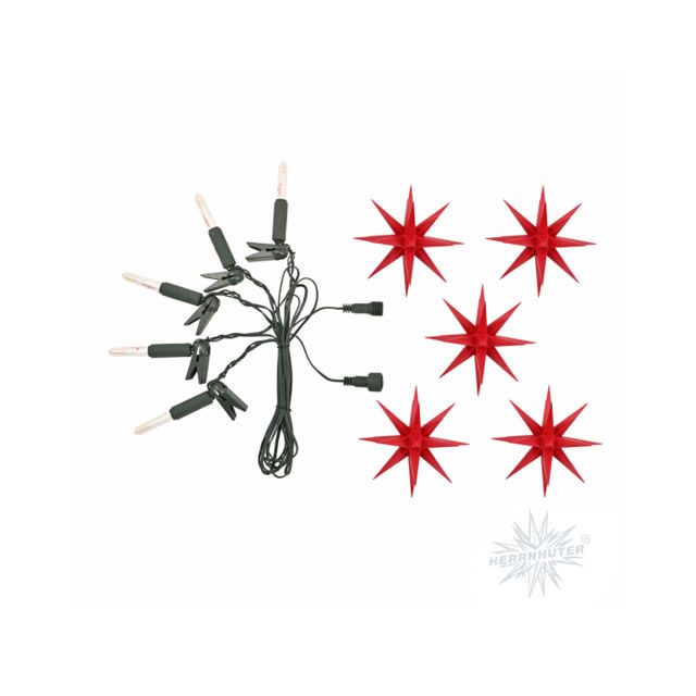 Kurzkette/ Erweiterung für Sternenkette rot mit 5 Herrnhuter Sternen a 13 cm