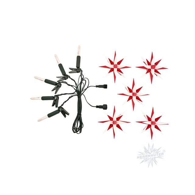Kurzkette/ Erweiterung für Sternenkette weiß-rot mit 5 Herrnhuter Sternen a 13 cm